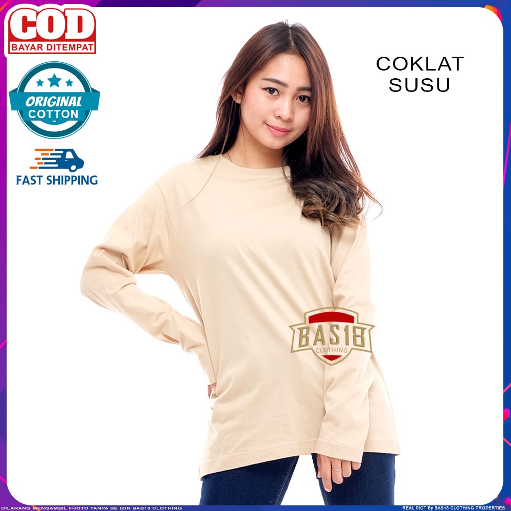Kaos Polos Wanita Lengan Panjang Katun Combed 30s Premium Original Distro Kekinian Coklat Susu