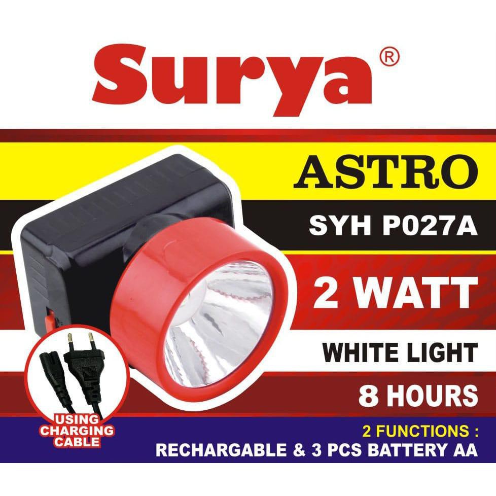 Senter kepala Surya P027A Dual Power Charge &amp; Baterai senter rechargeable headlamp