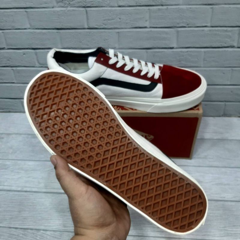 vans old skool maroon white list hitam