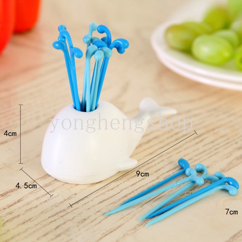 Set Garpu Buah / Snack / Dessert Bentuk Ikan Paus Kartun Lucu Reusable Untuk Anak