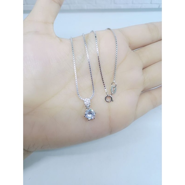 KALUNG PERAK ASLI SILVER 925 LAPIS EMAS/KALUNG ITALI KACA+LIONTIN SOLITAIRE(DESI)MP+TUSUK MP(MODEL GERAK)/ASLI SILVER/FASHION WANITA