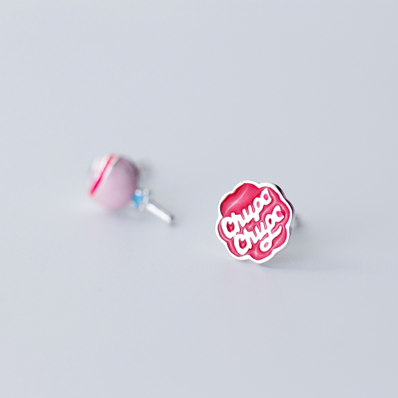 Anting Tusuk Desain Permen Lolipop Warna Pink untuk Wanita