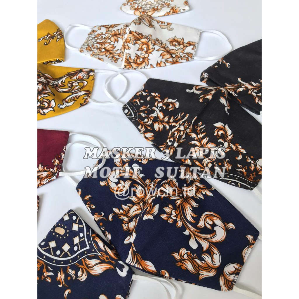 MASKER KAIN 3 LAPIS BATIK MOTIF SULTAN EARLOOP DAN HEADLOOP/HIJAB