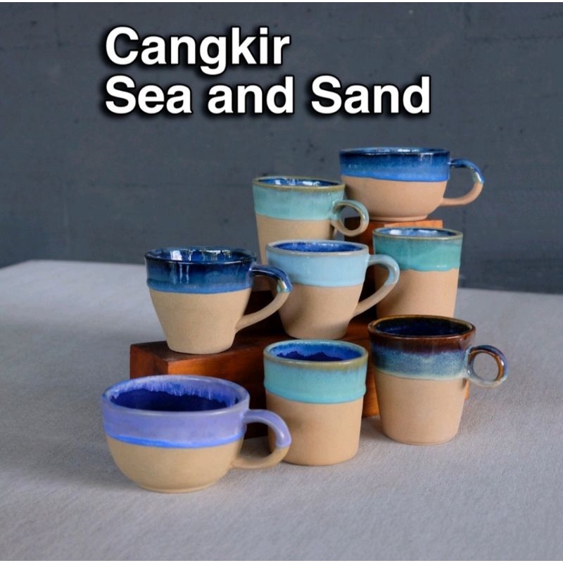 cangkir mug gelas teh kopi latte cappucino keramik handmade Sea Sand Series Naruna paket hemat promo
