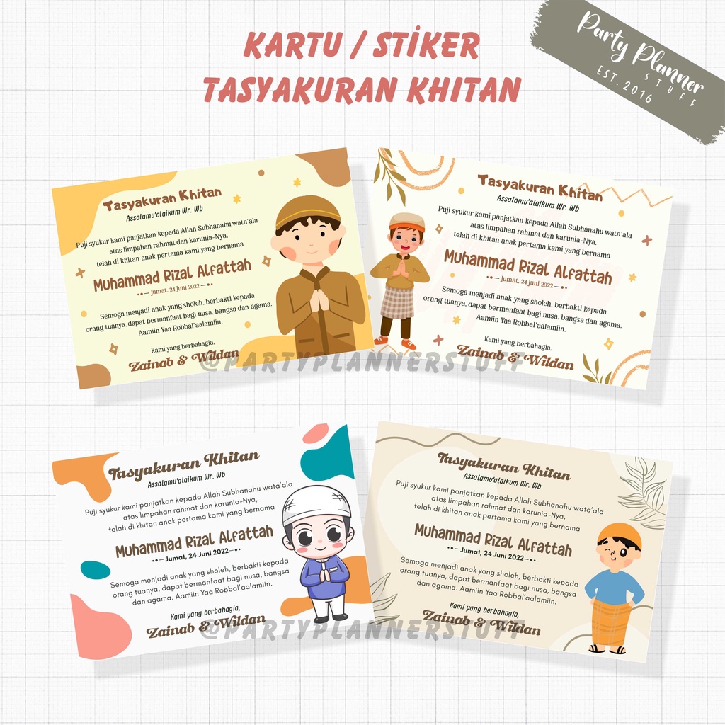 Kartu ucapan box makanan khitan anak / walimatul khitan / stiker khitanan anak custom tulisan / tasy