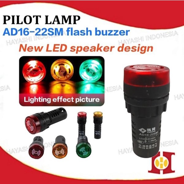 Pilot Lamp Buzzer LED 22mm AC220V Dengan Suara Alarm AD16-22SM