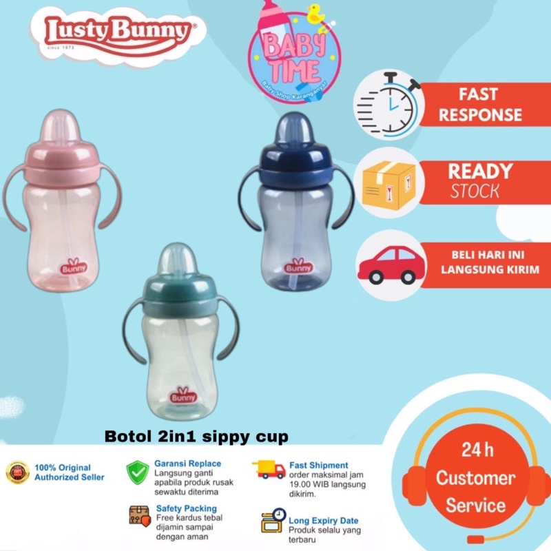 Botol Minum Anak 2in1 Sippy Cup dan Sedotan LUSTY BUNNY LEARNER SPORT SIPPER AND SIPPY CUP ADG0008