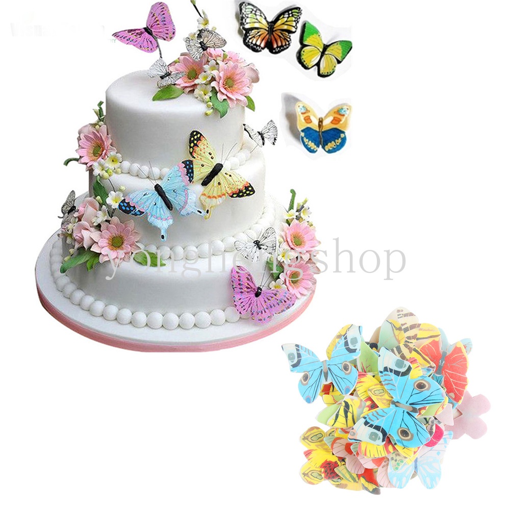 100 / 360pcs Topper Kue Bentuk Bunga Butterfly Untuk Dekorasi Pesta Pernikahan