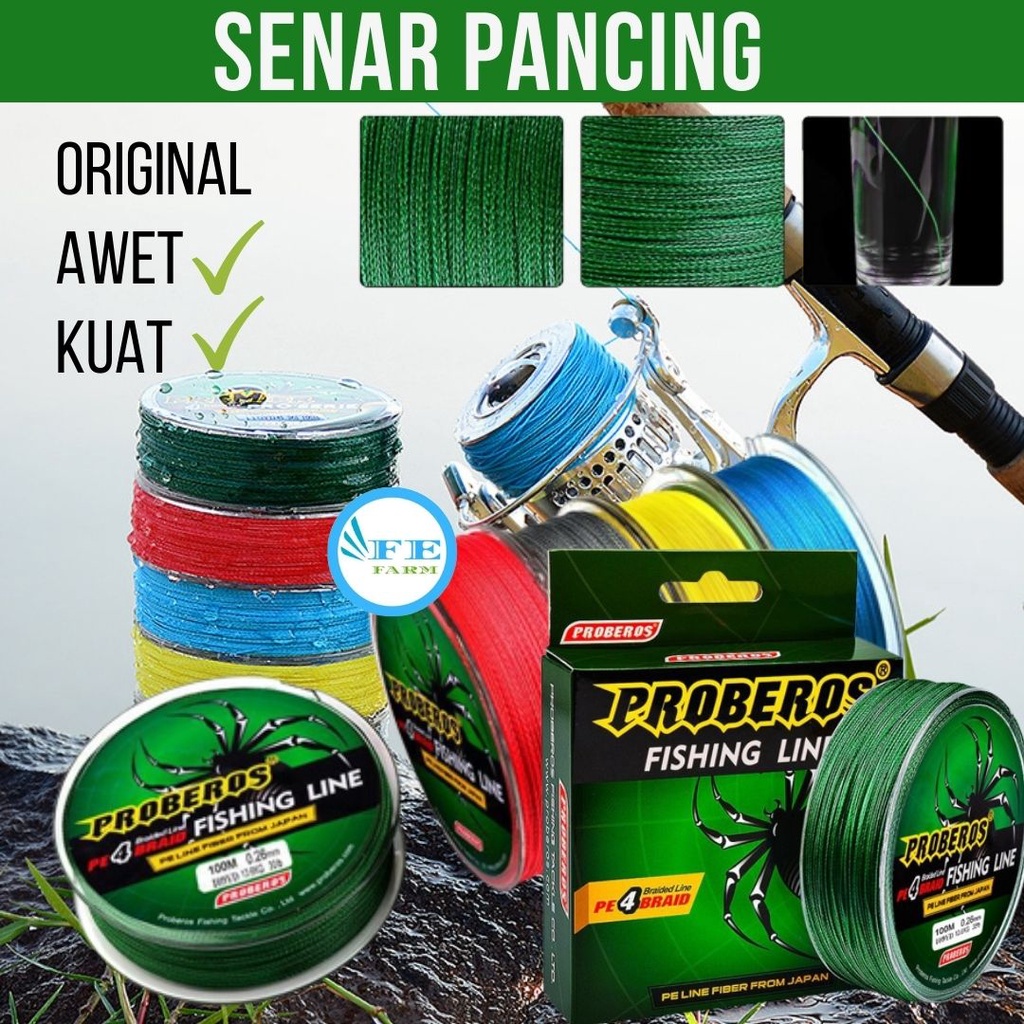 Senar Benang pancing PE Braided Ultralight UL Merk Proberos 100 meter 100m 0.4/6LB 0.6/8LB 0.8/10LB/40LB/80LB/100LB FEFARM