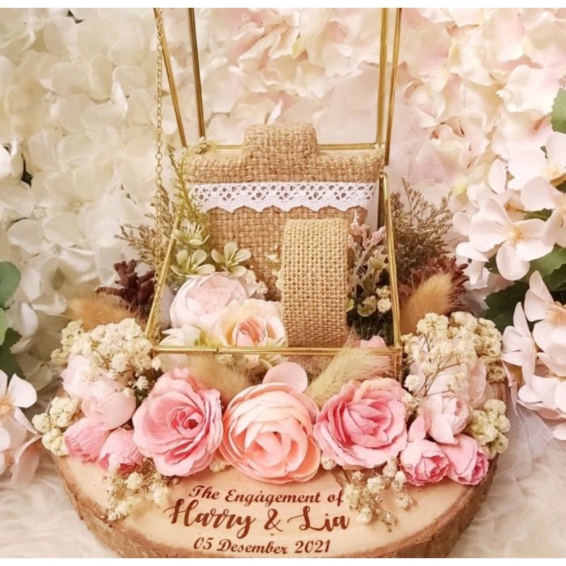 tempat cincin kalung gelang mahar anting seserahan pernikahan box kaca terarium tunangan logam mulia