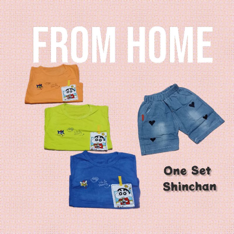 one set shinchan setelan import unisex