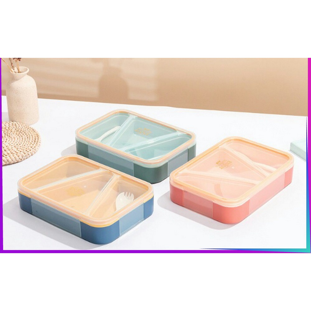 CT C698 Tempat Makan Set Sendok 3 Sekat Anti Tumpah Kotak Bento BPA FREE Tempat Bekal Sekat Segitiga Set Lunch Box Portable