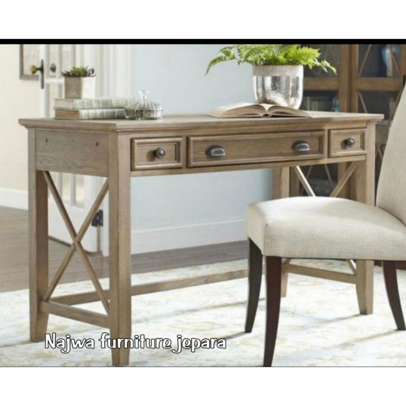 MEJA BELAJAR JATI MEJA KERJA JATI SOLID + KURSI