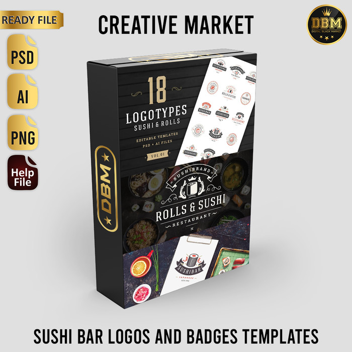 Sushi Bar Logos And Badges Templates - Photoshop &amp; Illustrator