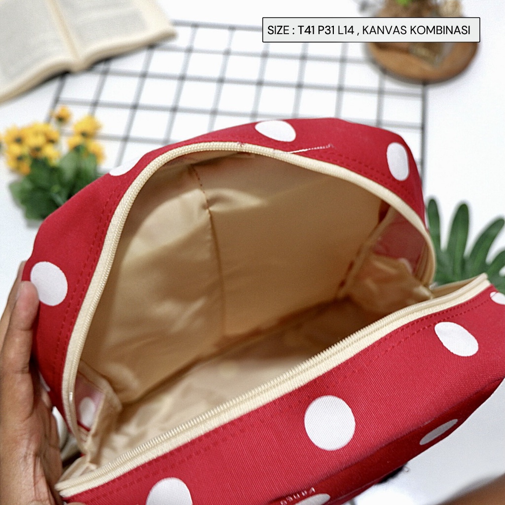 FLASH SALE - BISA COD - TAS WANITA CEWEK RANSEL TUTUP KANVAS VARIAN FASHION produk lokal Polkadot