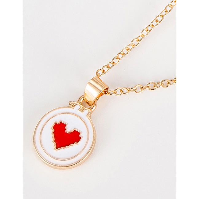 LRC Perhiasan Set Fashion Red Alloy Love Necklace Stud Earrings Set F58502
