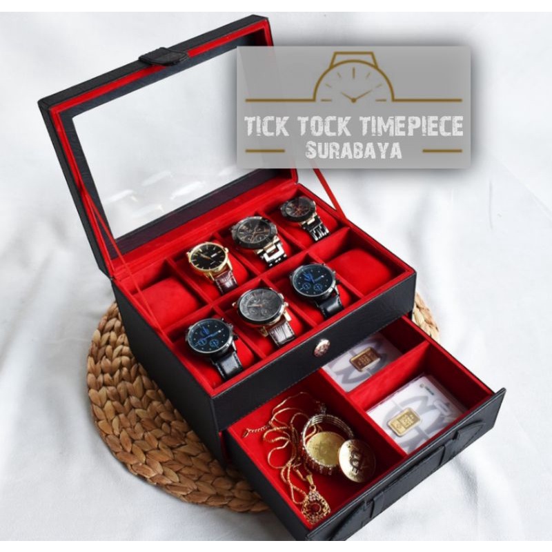 Premium PU Leather Watch and accessory box (8 watches), handmade in Indonesia