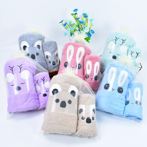 HANDUK MANDI BAYI BONEKA MICROFIBER ISI 2 - HANDUK MANDI BAYI UKURAN 70X140CM DAN 75X35CM