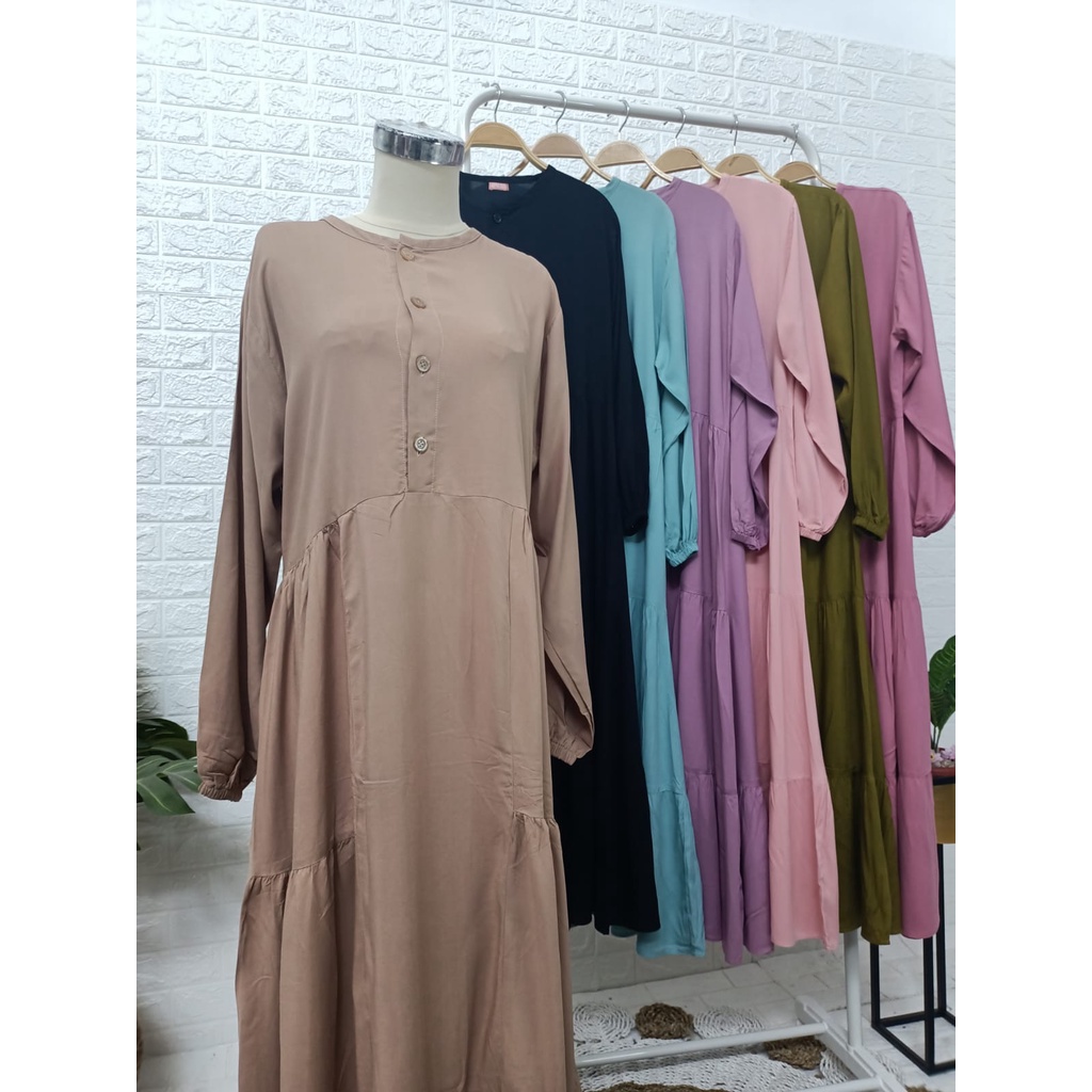 Gamis Ruffle Kika - Gamis Terbaru Kika - Gamis Polos Kancing Depan - Gamis Kekinian Terbaru - Gamis Long Dres Ruffle - Gamis Polos Ruffle Kika Rayon Halus - Gamis Busui Rayon Adem