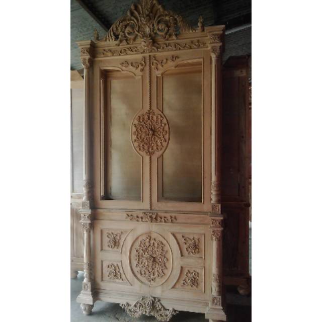 Lemari hias pajangan kayu jati pintu 2 ukiran asli jepara