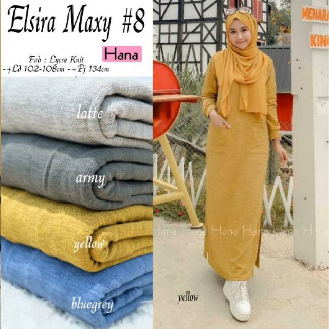 ELSIRA MAXI Ori HANA SOLO || gamis bahan kaos Lycra Knit || LD 104 - 1105 cm || fit XL - XXL