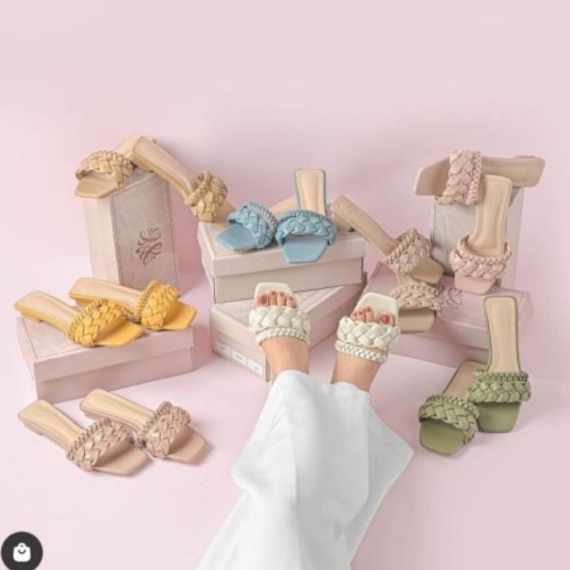 Sandal Hak Tahu Wanita 3cm Import Terbaru Murah Branded Slop Cewek pesta Ri01
