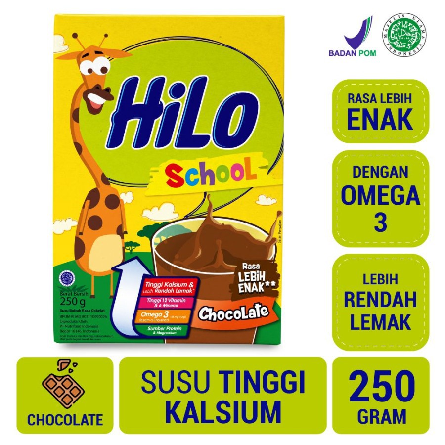 Hilo School Chocolate 250gr- Susu Tinggi Kalsium Rendah Lemak