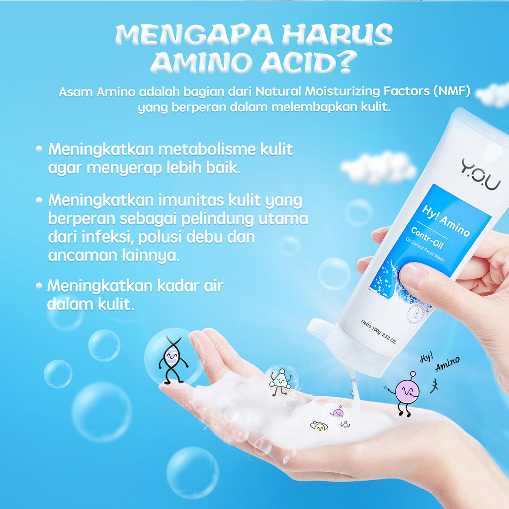 YOU Hy! Amino Facial Wash | Oil Control, Hydrating, Brightening, Anti-Acne, Sabun Cuci Muka