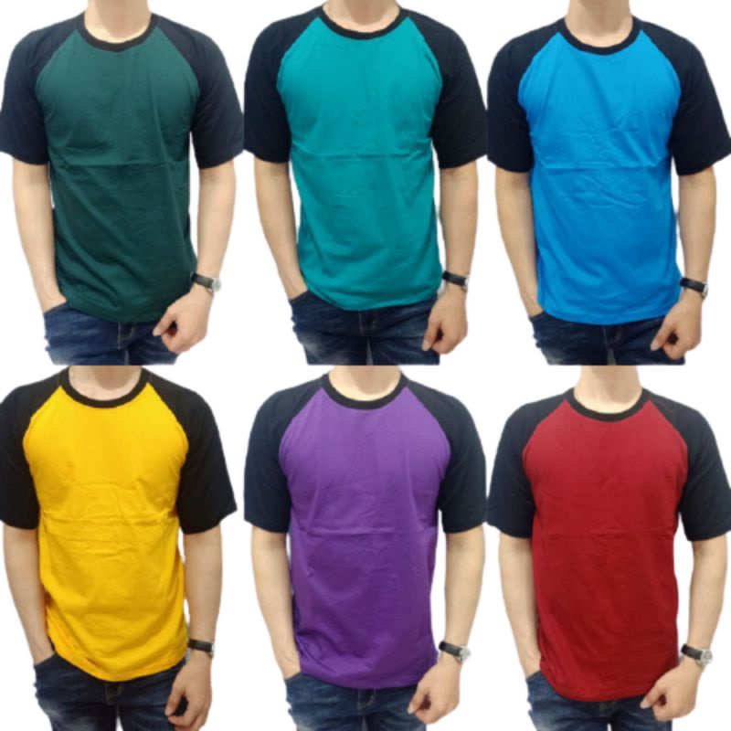 Jual Kaos Polos Lengan Pendek Pria Wanita Kaos Oblong Kombinasi Dua