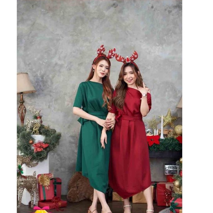 JXPLORE DRESS WANITA IMPORT DRESS CHRISTMAS NATAL DRESS PANJANG NATAL ( HIJAU, MERAH)