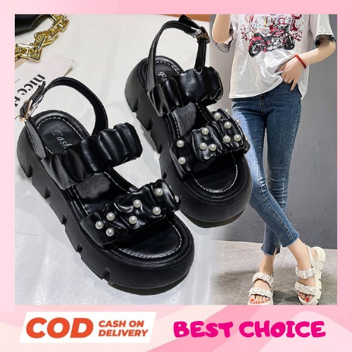 FREE KOTAK SEPATU !!! COD TERMURAH ORIGINAL Wedges Sandal Wanita Impor LFS-SW01