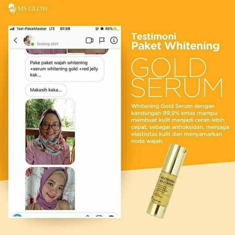 WHITENING GOLD SERUM BY MS GLOW, 100% ORIGINAL. TERLARIS. MS GLOW LAMPUNG, BISA KIRIM KE LUAR NEGERI