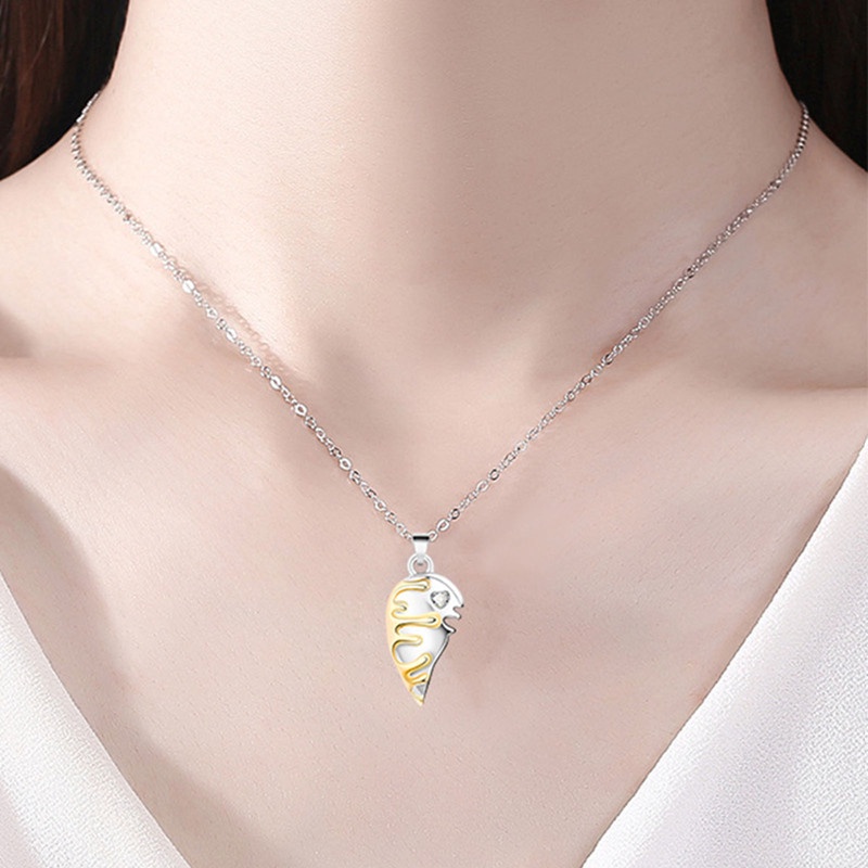 Fancyqube 2pcs Kalung Liontin Hati Magnetik Warna Emas Untuk Pasangan