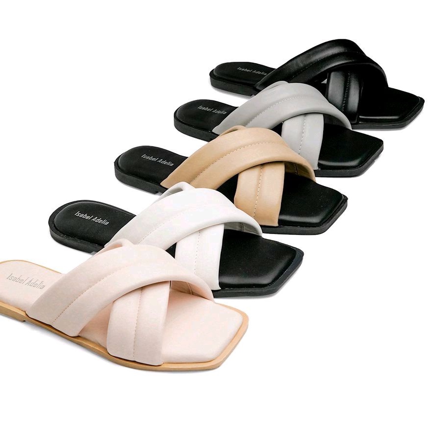 Sendal Wanita Kekinian DEOK SUN Puffy Slip Sandal Teplek Tali Silang Selop Cewek Model Terbaru