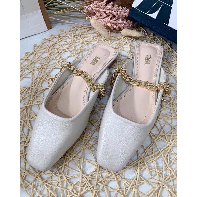 SEPATU  WANITA FLAT TALI RANTAI ZS287 SLINGBACK MULES PREMIUM IMPORT