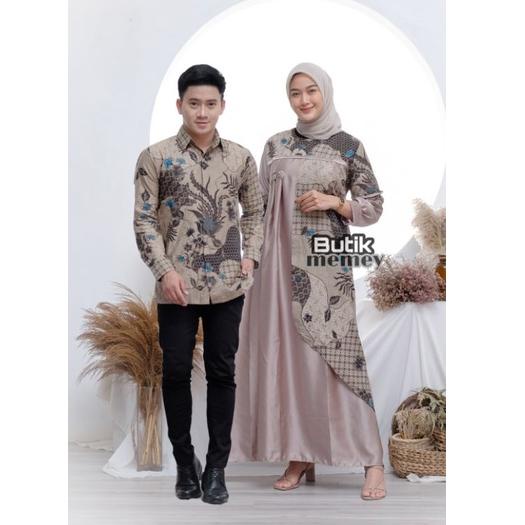 ZMB.25Au22c • COUPLE BATIK - GAMIS BATIK KATUN KOMBINASI POLOS - GAMIS BATIK SYAR'I - GAMIS BATIK JU