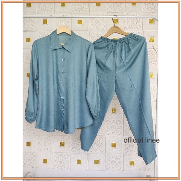 pajamas tangan panjang Karet / ONE SET PIYAMA KERAH KARET/ PAJAMAS POLOS RAYON