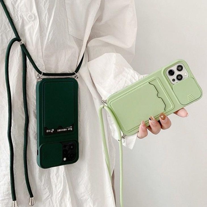 Terlaris SoftCase dompet kartu polos Bahan Silikon Dengan Lanyard dan Card Holder Untuk Iphone Xr , 