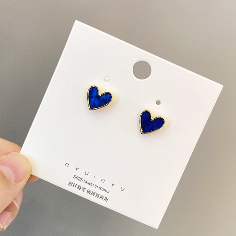 Anting Stud Bentuk Hati Warna Biru Untuk Wanita