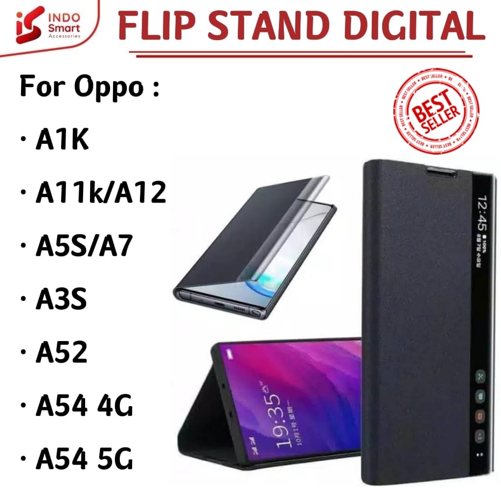 Oppo A1K A11K A12 A3S A5S A7 A52 A54 4G 5G Smart View Flip Case Digital Standing Sarung Book Cover C
