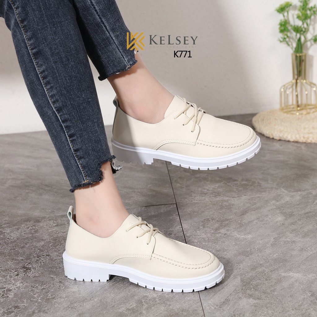 Kelsey Sepatu Loafers Kulit Wanita Kelsey K771 Wedges Import