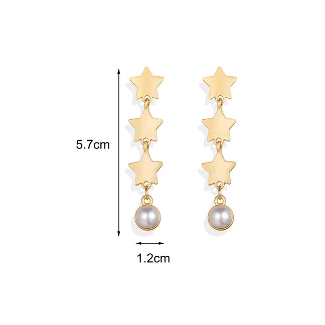 LRC Anting Tusuk Fashion Gold Faux Pearl Pentagram Earrings D23533