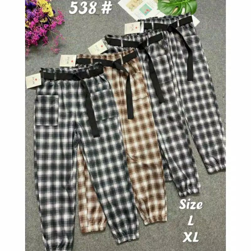 BIG SALE JOGGER ZARA MOTIF KOTAK KOTAK BAHAN KATUN GABARDIN/JOGGER KOTAK JUMBO/CELANA JOGER