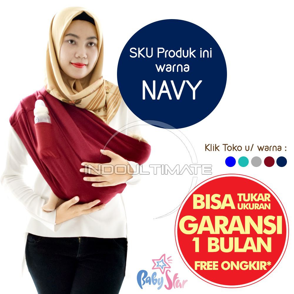 BABY STAR / BRIGHT STAR Gendongan Bayi Depan + SAKU Gendongan Kaos Geos POLOS Baby Star BY-75