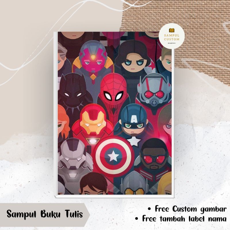 

(HARGA 1 LEMBAR MIN ORDER 5 LEMBAR) SAMPUL BUKU KARAKTER AVENGERS BISA CUSTOM