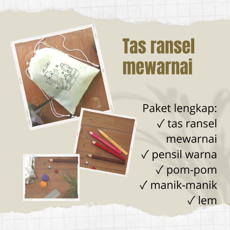 Paket Lengkap Tas Ransel Mewarnai Spundbond dengan Pensil Warna