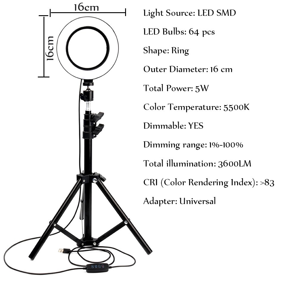 Tenwish 10” Ring Light Dimmable 5500K Lamp Photography Ring Kamera Lampu LED 3 Mode