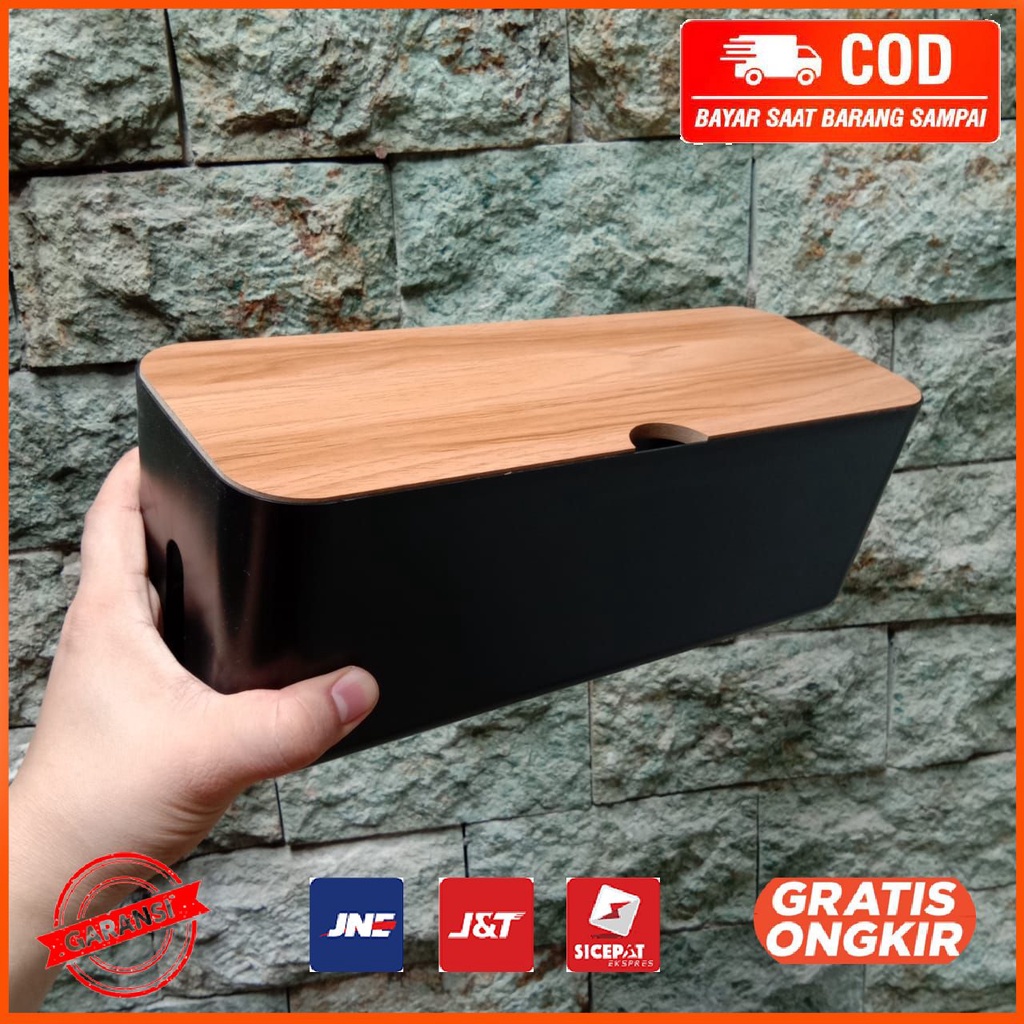 Kotak Kayu Organizer Manajemen Kabel Charger FT 100