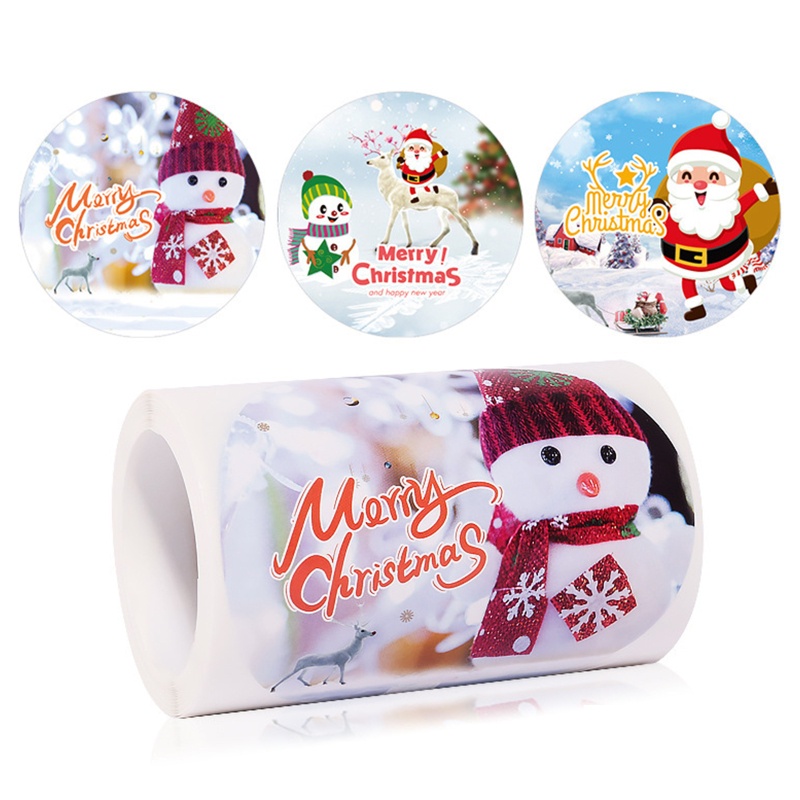 100pcs Stiker Label Bentuk Bulat Desain Merry Christmas Untuk Dekorasi Amplop Tahun Baru