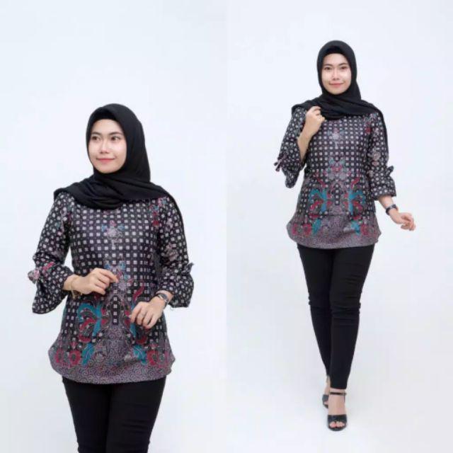 Atasan Blouse Batik Wanita Lengan Panjang Katun Stretch, 242 Ade#